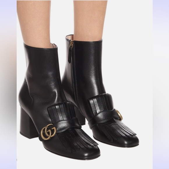 Gucci Marmont Burgundy Heeled Leather Boots - Picture 1 of 11